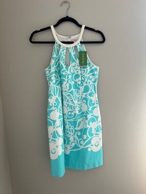 Lilly Pulitzer Turquoise & White Halter Mini Dress